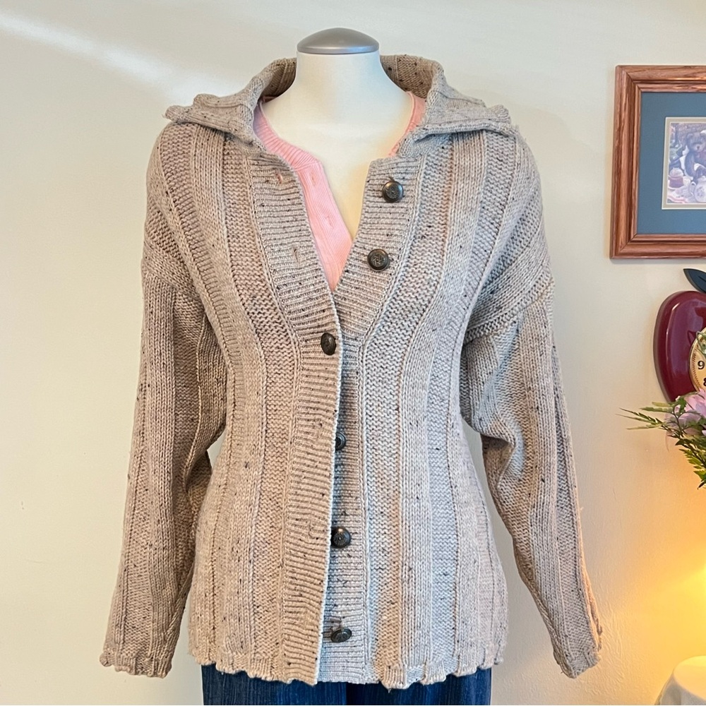 Women's Beige Button-Up Sweater cream vintage 90s knit wool cardigan